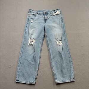 Old Navy Jeans Womens 12 Blue Light Wash Mid Rise Boyfriend Loose Fit Distressed